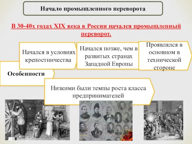 Начало промышленного переворота В 30-40х годах XIX века в России начался