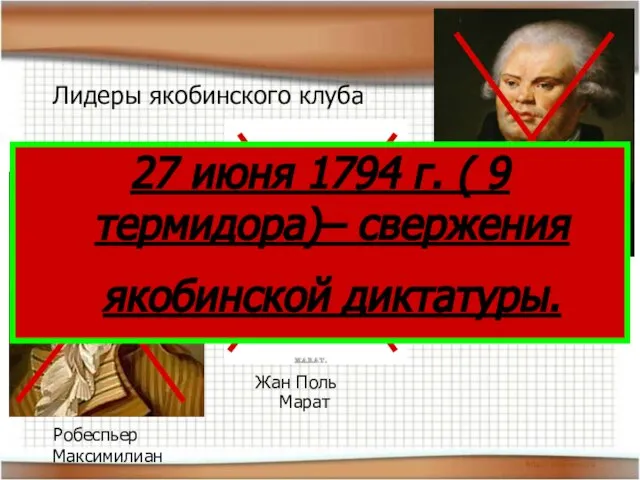 Робеспьер Максимилиан Жан Поль Марат Жорж Жак Дантон Лидеры якобинского клуба: