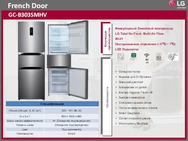 French Door GC-B303SMHV Ключевые преимущества Особенности