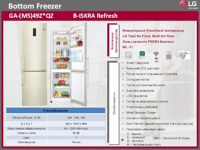 Bottom Freezer GA-(M5)49Z*QZ B-ISKRA Refresh Ключевые преимущества Особенности (M5) – Эксклюзив М.Видео