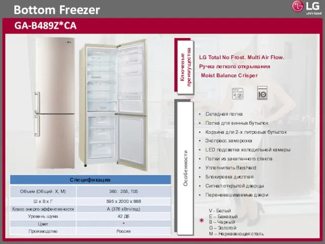 Bottom Freezer GA-B489Z*CA Ключевые преимущества Особенности