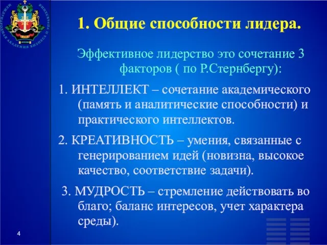 1. Общие способности лидера. Эффективное лидерство это сочетание 3 факторов (