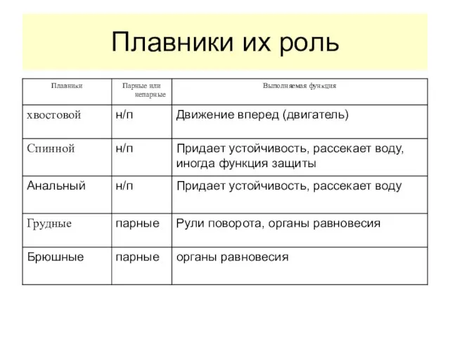 Плавники их роль