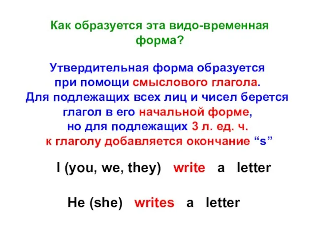 Как образуется эта видо-временная форма? Утвердительная форма образуется при помощи смыслового