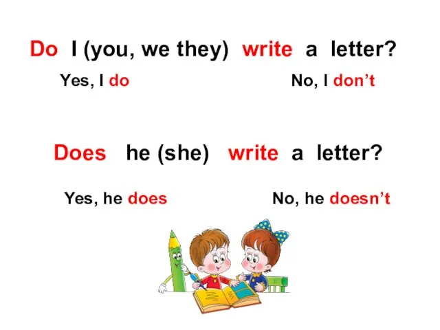 Do I (you, we they) write a letter? Yes, I do