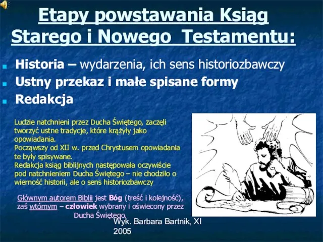 Wyk. Barbara Bartnik, XI 2005 Etapy powstawania Ksiąg Starego i Nowego