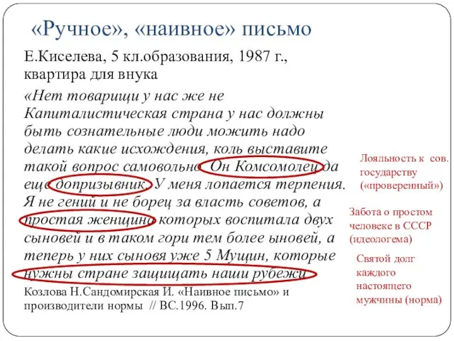 «Ручное», «наивное» письмо Е.Киселева, 5 кл.образования, 1987 г., квартира для внука