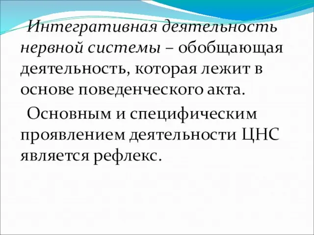 Интегративная деятельность нервной системы – обобщающая деятельность, которая лежит в основе