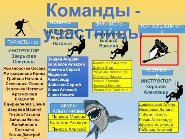 Команды - участницы ИНСТРУКТОР Зверькова Светлана ИНСТРУКТОР Воронина Наталья ИНСТРУКТОР Блошко