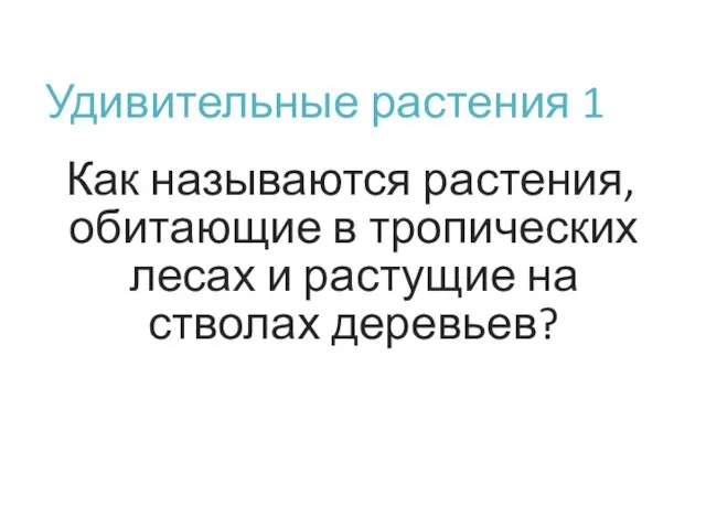 Удивительные растения 1 Как называются растения, обитающие в тропических лесах и растущие на стволах деревьев?