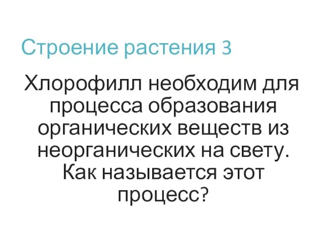 Строение растения 3 Хлорофилл необходим для процесса образования органических веществ из