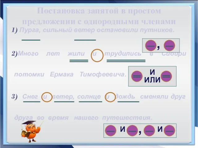 Постановка запятой в простом предложении с однородными членами Пурга, сильный ветер