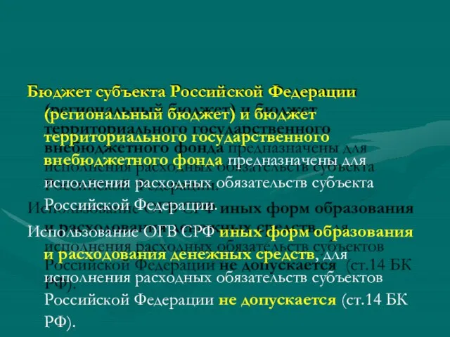 Бюджет субъекта Российской Федерации (региональный бюджет) и бюджет территориального государственного внебюджетного