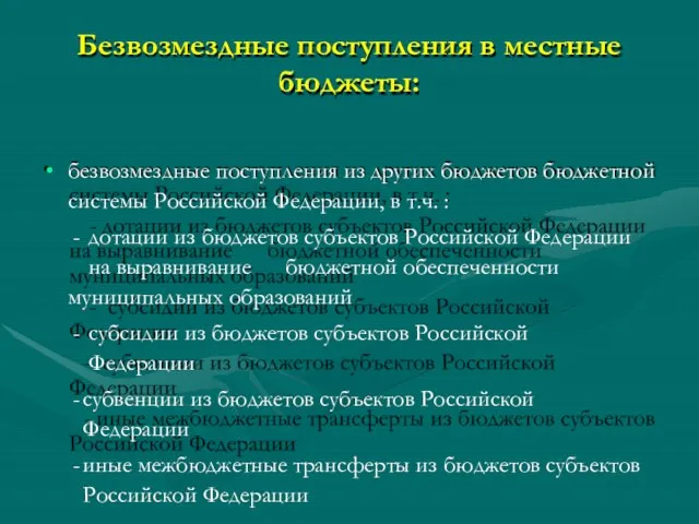 Безвозмездные поступления в местные бюджеты: безвозмездные поступления из других бюджетов бюджетной