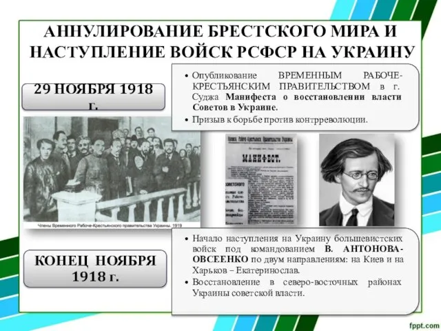 АННУЛИРОВАНИЕ БРЕСТСКОГО МИРА И НАСТУПЛЕНИЕ ВОЙСК РСФСР НА УКРАИНУ