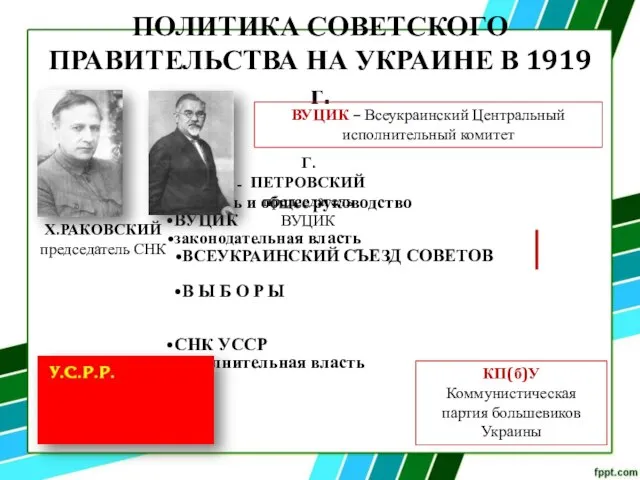 ПОЛИТИКА СОВЕТСКОГО ПРАВИТЕЛЬСТВА НА УКРАИНЕ В 1919 г. КП(Б)У - контроль