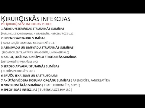 ĶIRURĢISKĀS INFEKCIJAS PIE ĶIRURĢISKĀS INFEKCIJAS PIEDER: 1.ĀDAS UN ZEMĀDAS STRUTAINĀS SLIMĪBAS