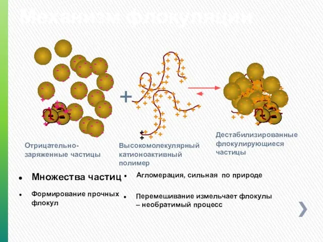 Механизм флокуляции Отрицательно-заряженные частицы - - - - - - -