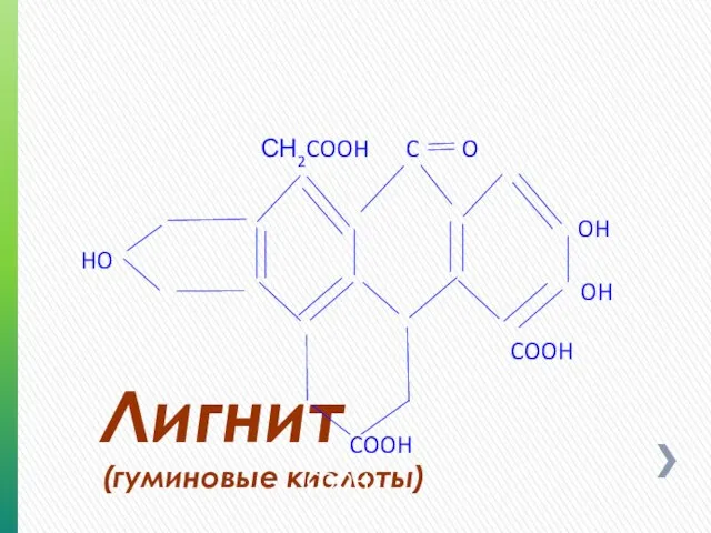 Лигнит (гуминовые кислоты) OH OH COOH C O HO COOH COOH СН2COOH