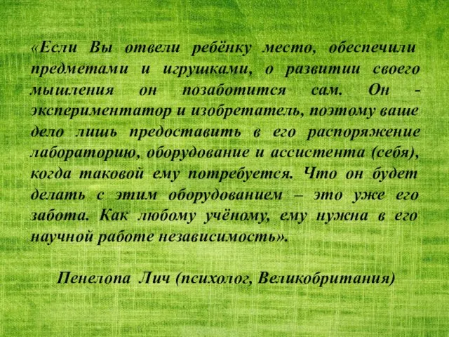 «Если Вы отвели ребёнку место, обеспечили предметами и игрушками, о развитии