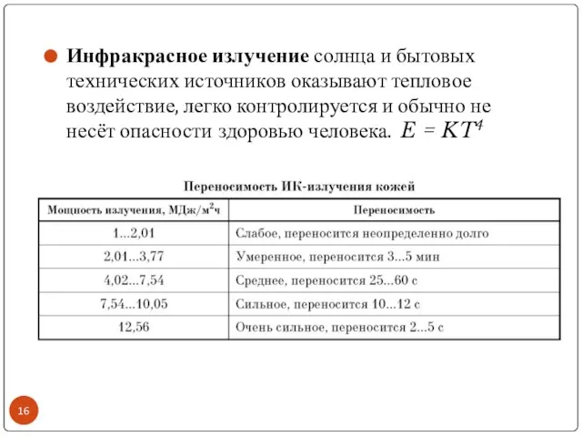 Инфракрасное излучение солнца и бытовых технических источников оказывают тепловое воздействие, легко