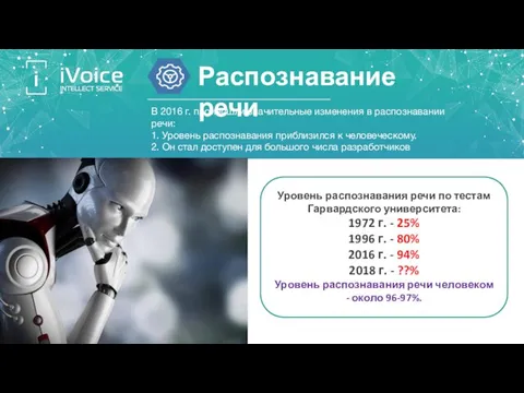 Распознавание речи В 2016 г. произошли значительные изменения в распознавании речи: