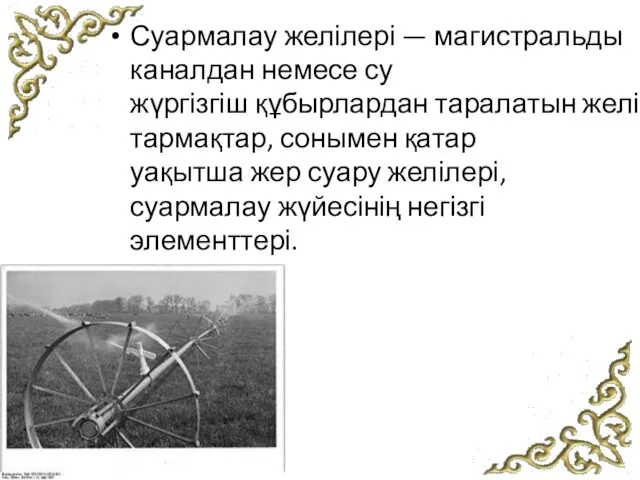 Суармалау желілері — магистральды каналдан немесе су жүргізгіш құбырлардан таралатын желі,