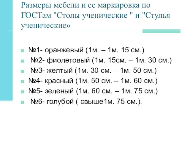 Размеры мебели и ее маркировка по ГОСТам "Столы ученические " и