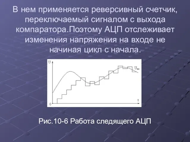 В нем применяется реверсивный счетчик, переключаемый сигналом с выхода компаратора.Поэтому АЦП