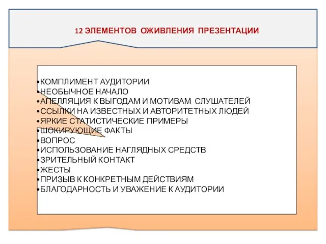 КОМПЛИМЕНТ АУДИТОРИИ НЕОБЫЧНОЕ НАЧАЛО АПЕЛЛЯЦИЯ К ВЫГОДАМ И МОТИВАМ СЛУШАТЕЛЕЙ ССЫЛКИ