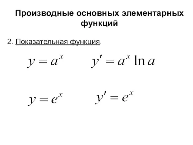 Производные основных элементарных функций 2. Показательная функция.