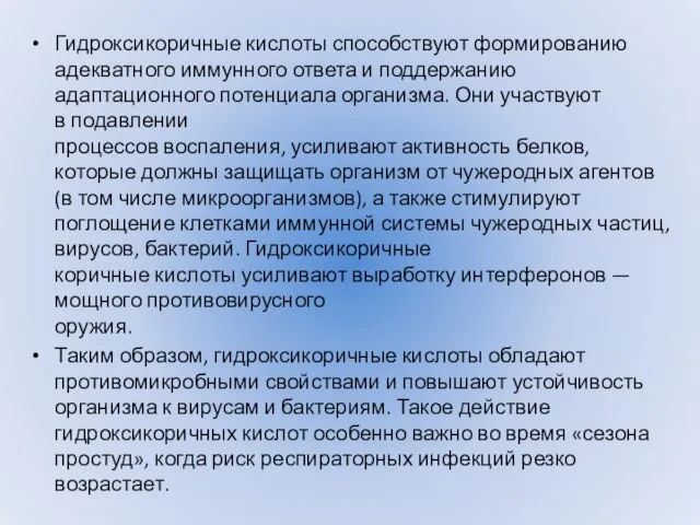 Гидроксикоричные кислоты способствуют формированию адекватного иммунного ответа и поддержанию адаптационного потенциала