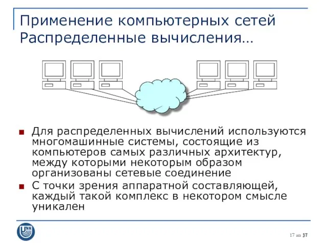 из 31 Применение компьютерных сетей Распределенные вычисления… Для распределенных вычислений используются