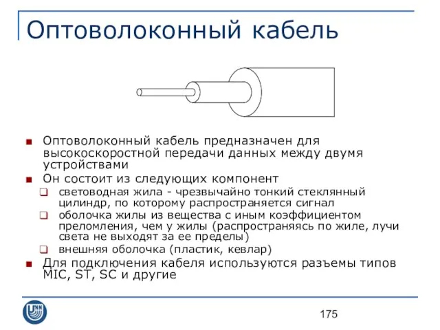 Оптоволоконный кабель Оптоволоконный кабель предназначен для высокоскоростной передачи данных между двумя