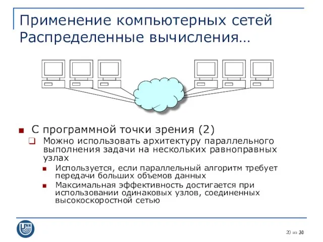 из 31 Применение компьютерных сетей Распределенные вычисления… С программной точки зрения