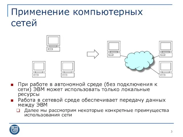 Применение компьютерных сетей При работе в автономной среде (без подключения к