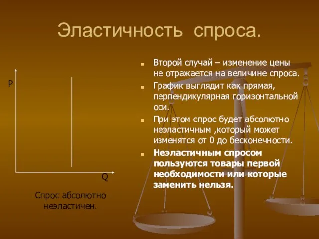 Эластичность спроса. Второй случай – изменение цены не отражается на величине