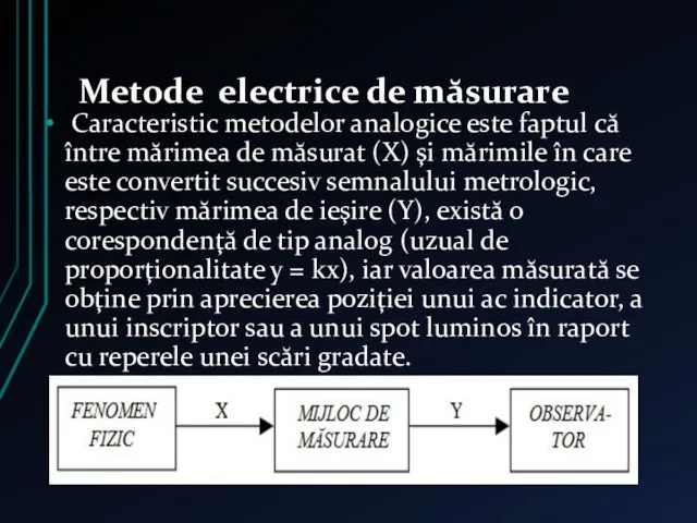 Metode electrice de măsurare Caracteristic metodelor analogice este faptul că între