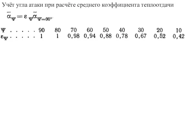 Учёт угла атаки при расчёте среднего коэффициента теплоотдачи