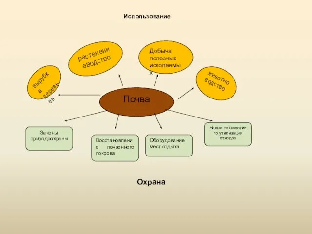 Почва вырубка деревьев растенениеводство животноводство Добыча полезных ископаемых Восстановление почвенного покрова