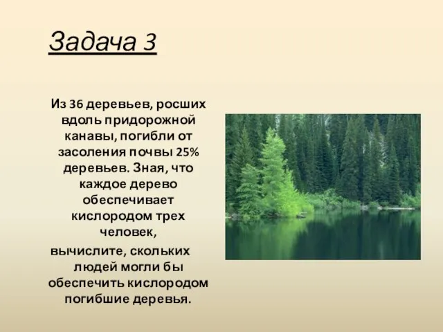 Задача 3 Из 36 деревьев, росших вдоль придорожной канавы, погибли от