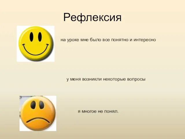 Рефлексия на уроке мне было все понятно и интересно у меня