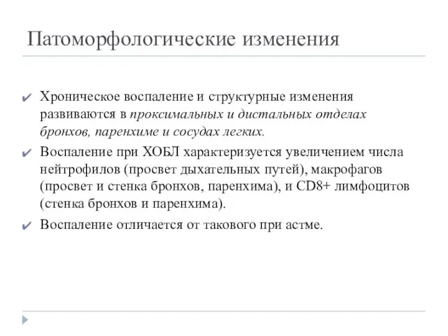 Патоморфологические изменения Хроническое воспаление и структурные изменения развиваются в проксимальных и