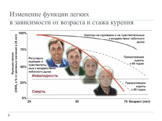 Изменение функции легких в зависимости от возраста и стажа курения