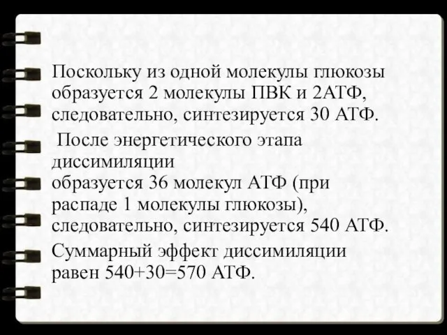 Поскольку из одной молекулы глюкозы образуется 2 молекулы ПВК и 2АТФ,