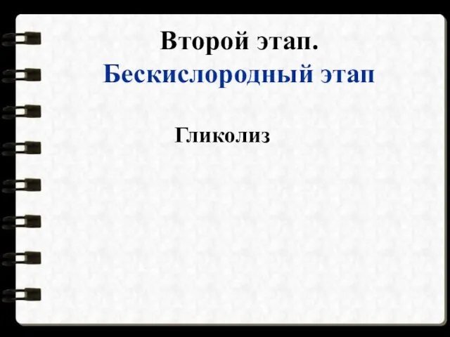 Второй этап. Бескислородный этап Гликолиз