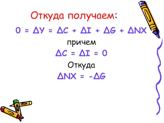 Откуда получаем: 0 = ΔY = ΔC + ΔI + ΔG