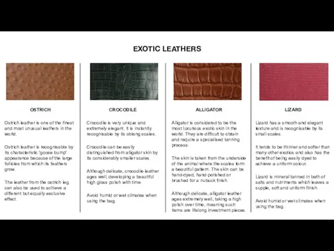 EXOTIC LEATHERS OSTRICH Ostrich leather is one of the finest and