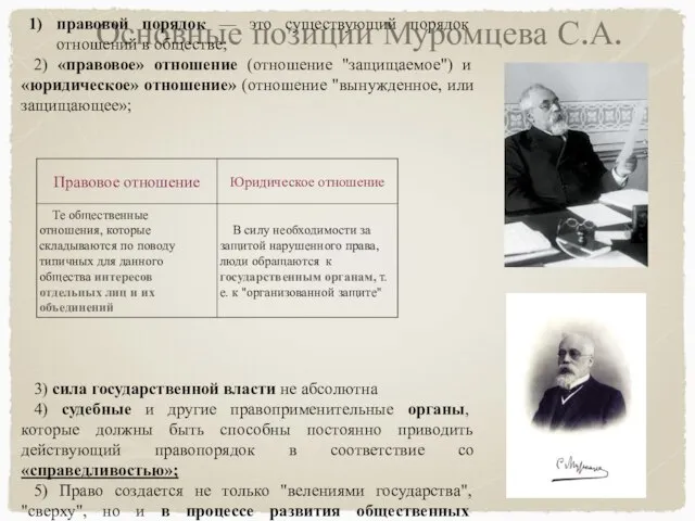 Основные позиции Муромцева С.А. правовой порядок — это существующий порядок отношений