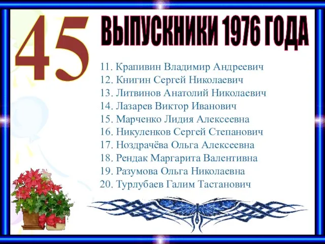 ВЫПУСКНИКИ 1976 ГОДА 45 11. Крапивин Владимир Андреевич 12. Книгин Сергей